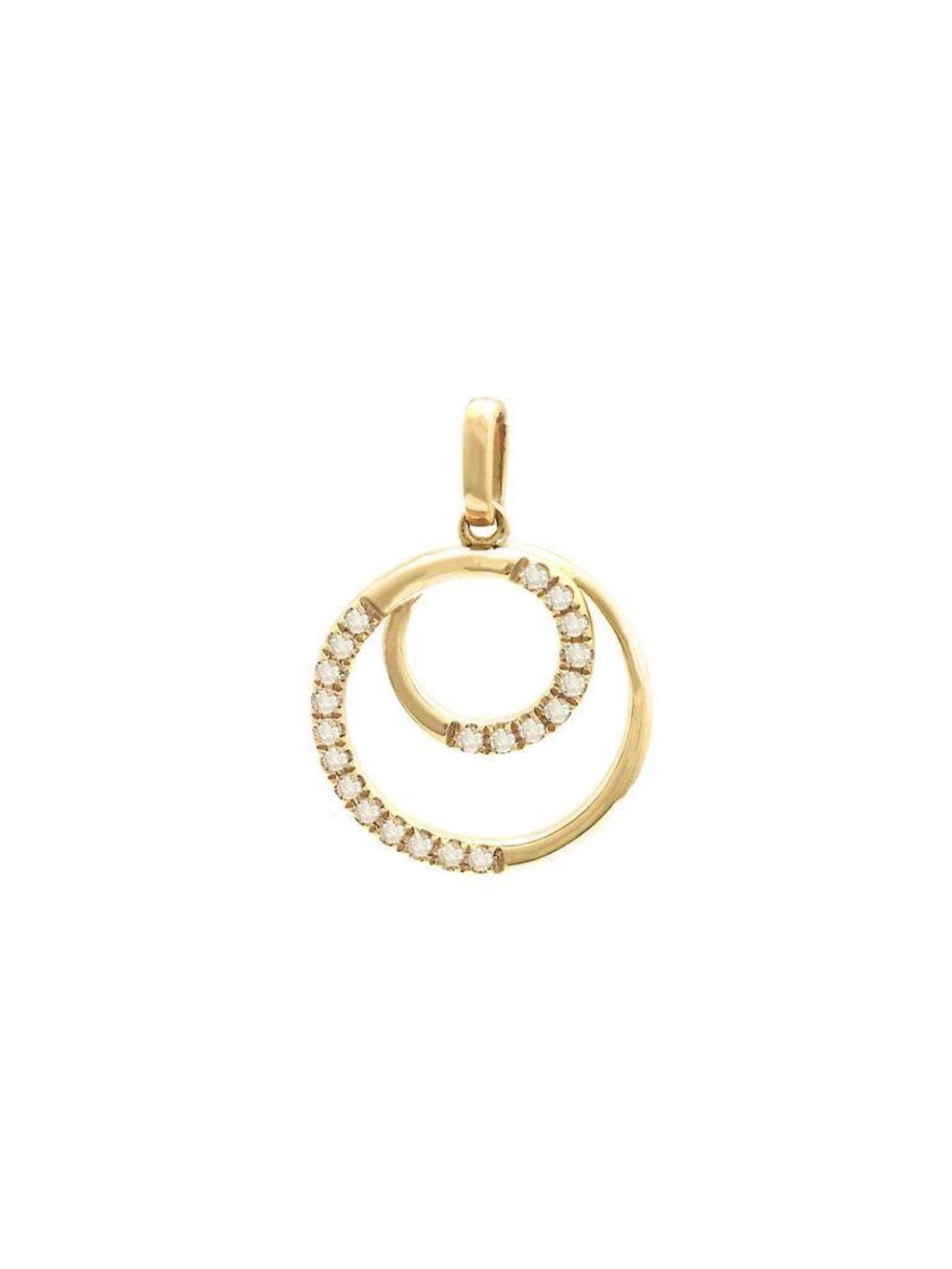 14K Real Solid Yellow Gold Circle Natural Diamond Pendant 0.12ctw 13x20mm
